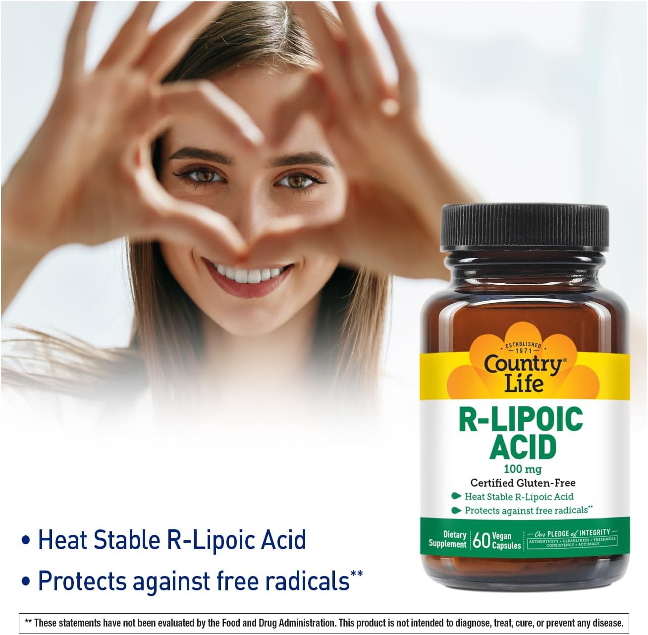 Country Life R-Lipoic Acid 100mg - 60 Vegan Capsules - Gluten Free, Vegan, Halal, Non-GMO - Certified