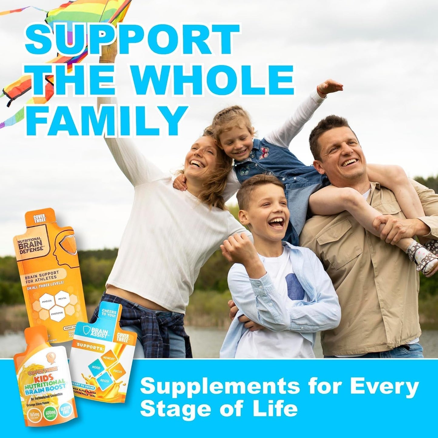 Cover Three Brain Assist: Nutritional Brain Supplement with Curcumin & Uridine, Liquid Formula for Memory & Focus (6 Boxes)