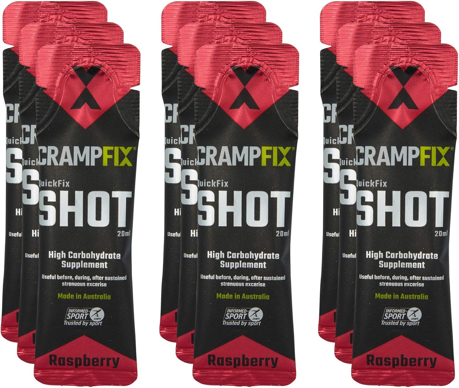 CRAMPFIX Sports Shot 9 Pack - Prevents & Relieves Muscle Cramps - Natural Raspberry Formula - Easy Carry Sachet Shots