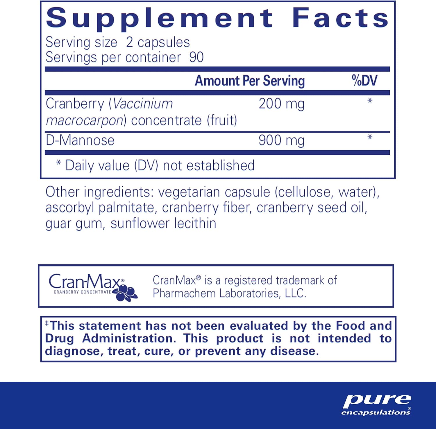 Cranberry D-Mannose Capsules for Urinary Tract Health - Vegan & Non-GMO Supplement - 180 ct.