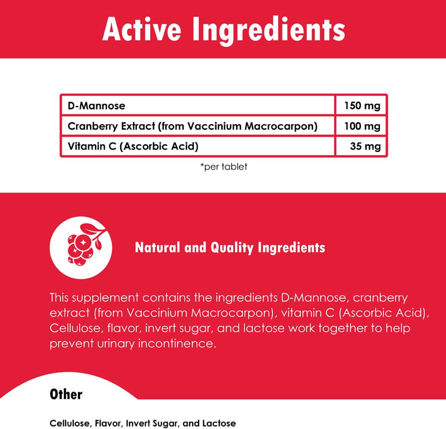 Cranberry D-Mannose Pet Urinary Tract Support Tablets for Dogs and Cats - 60 Count