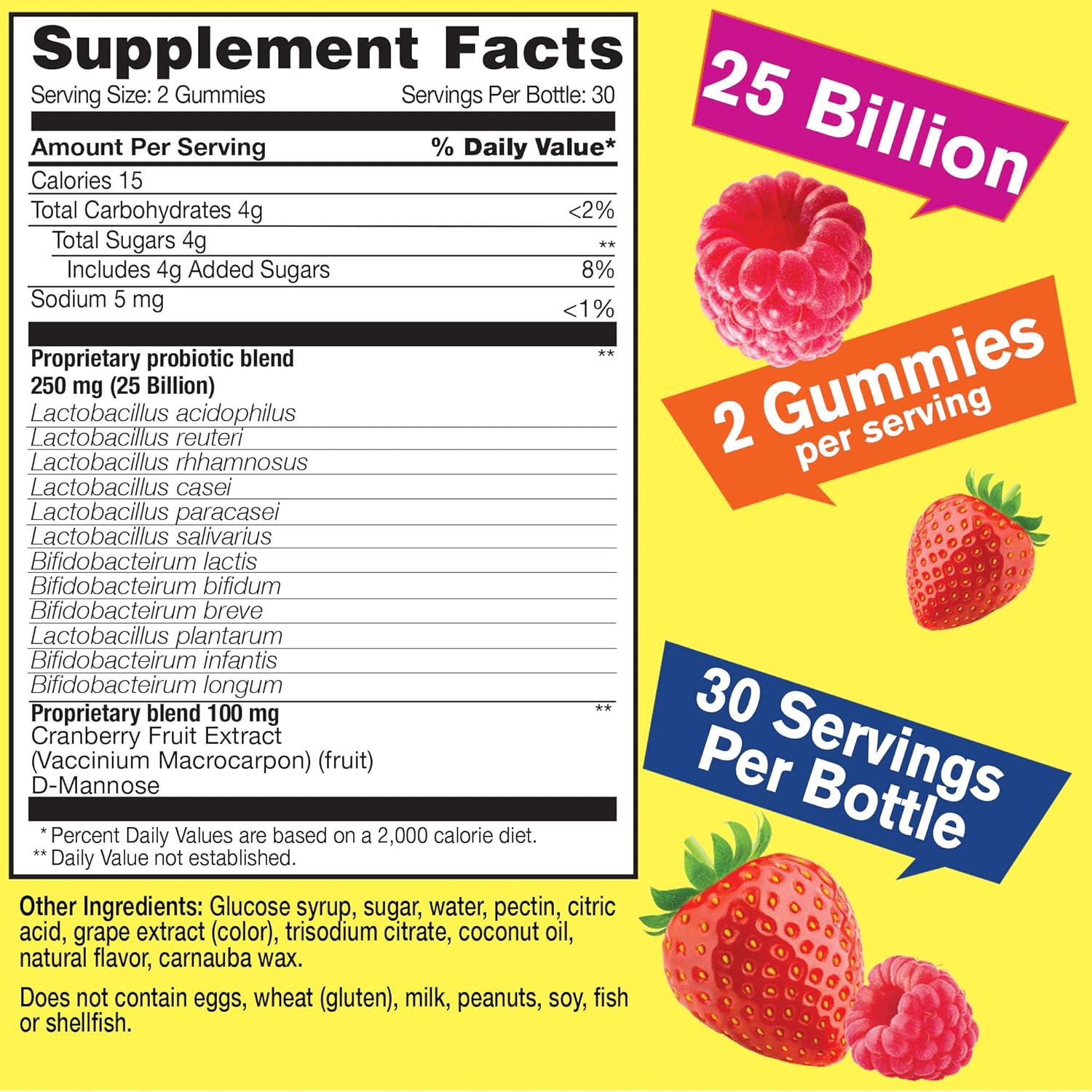 Cranberry & D-Mannose Probiotic Gummies for Women - 25 Billion CFU, 12 Strains - Vaginal & Gut Health, Digestive Support - 60 Gummies (2 Pack)