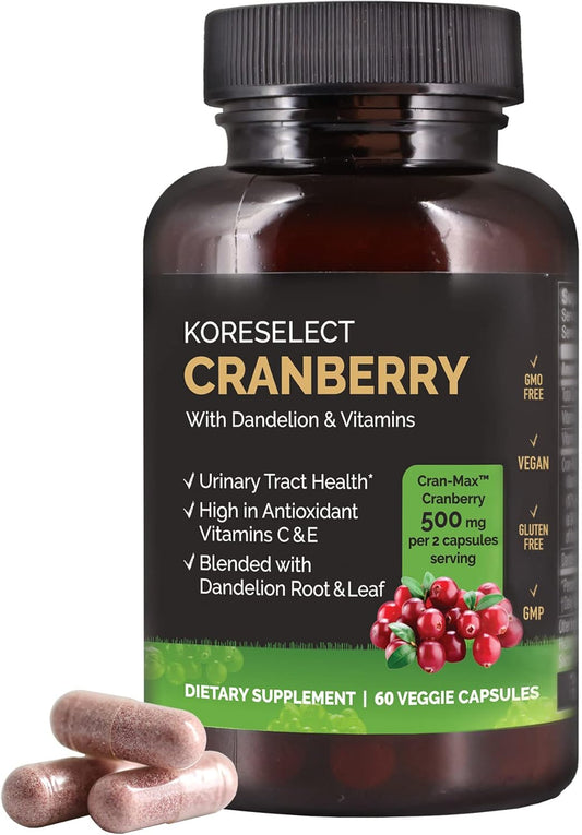 Cranberry & Dandelion UTI Relief Supplement with Vitamins - Immune & Bladder Support for Women & Men - 60 Capsules
