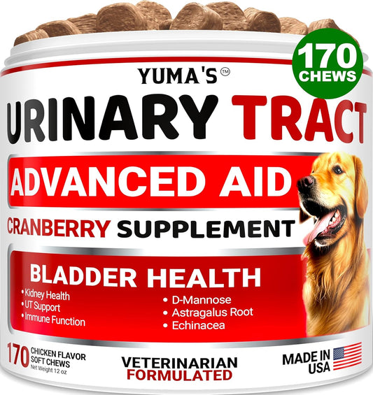 Cranberry Dog Treats for UTI - 170 Treats - Bladder Control & UTI Treatment - USA Made Vitamins & Supplements