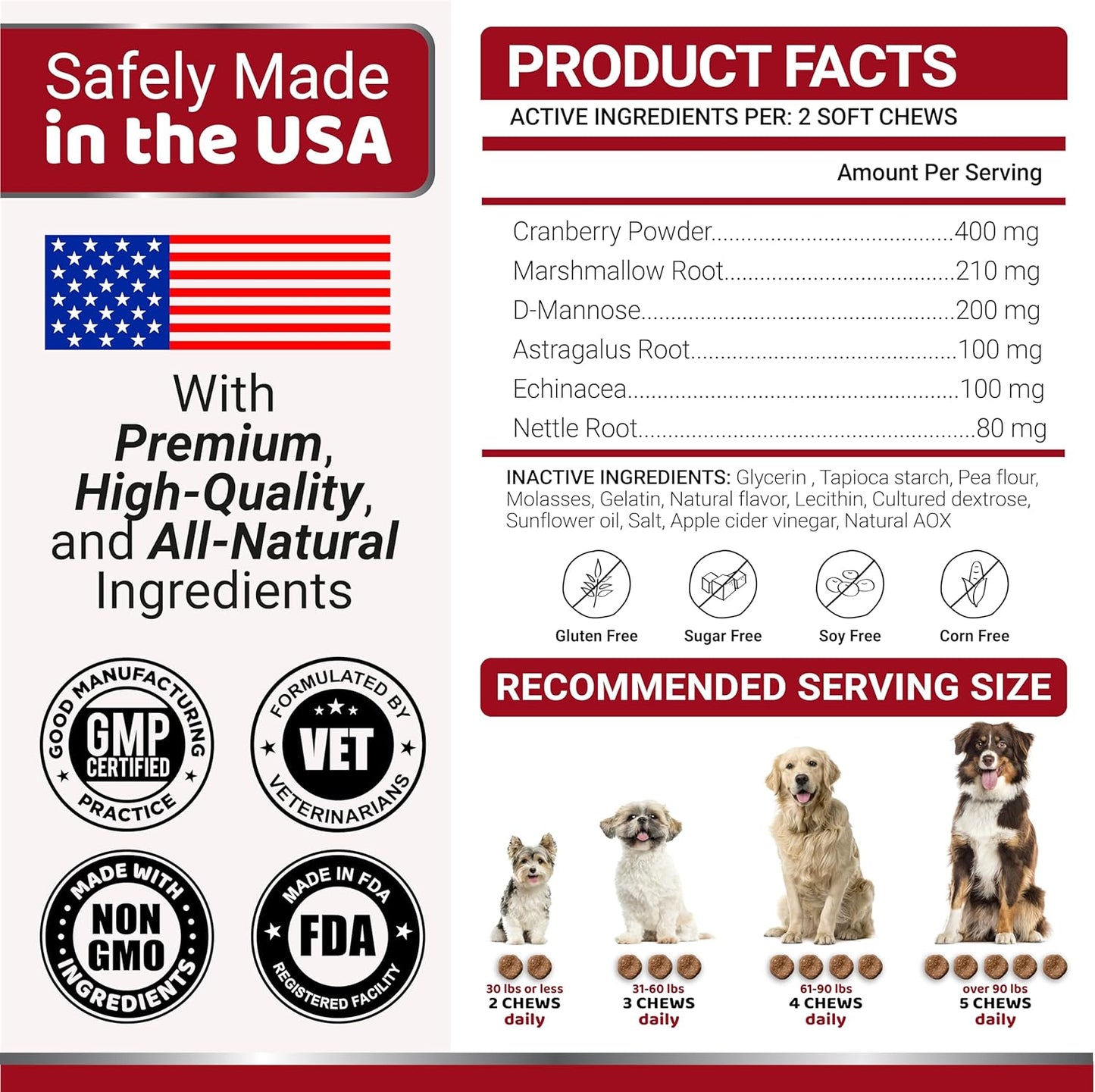 Cranberry Dog Treats for UTI - 170 Treats - Bladder Control & UTI Treatment - USA Made Vitamins & Supplements