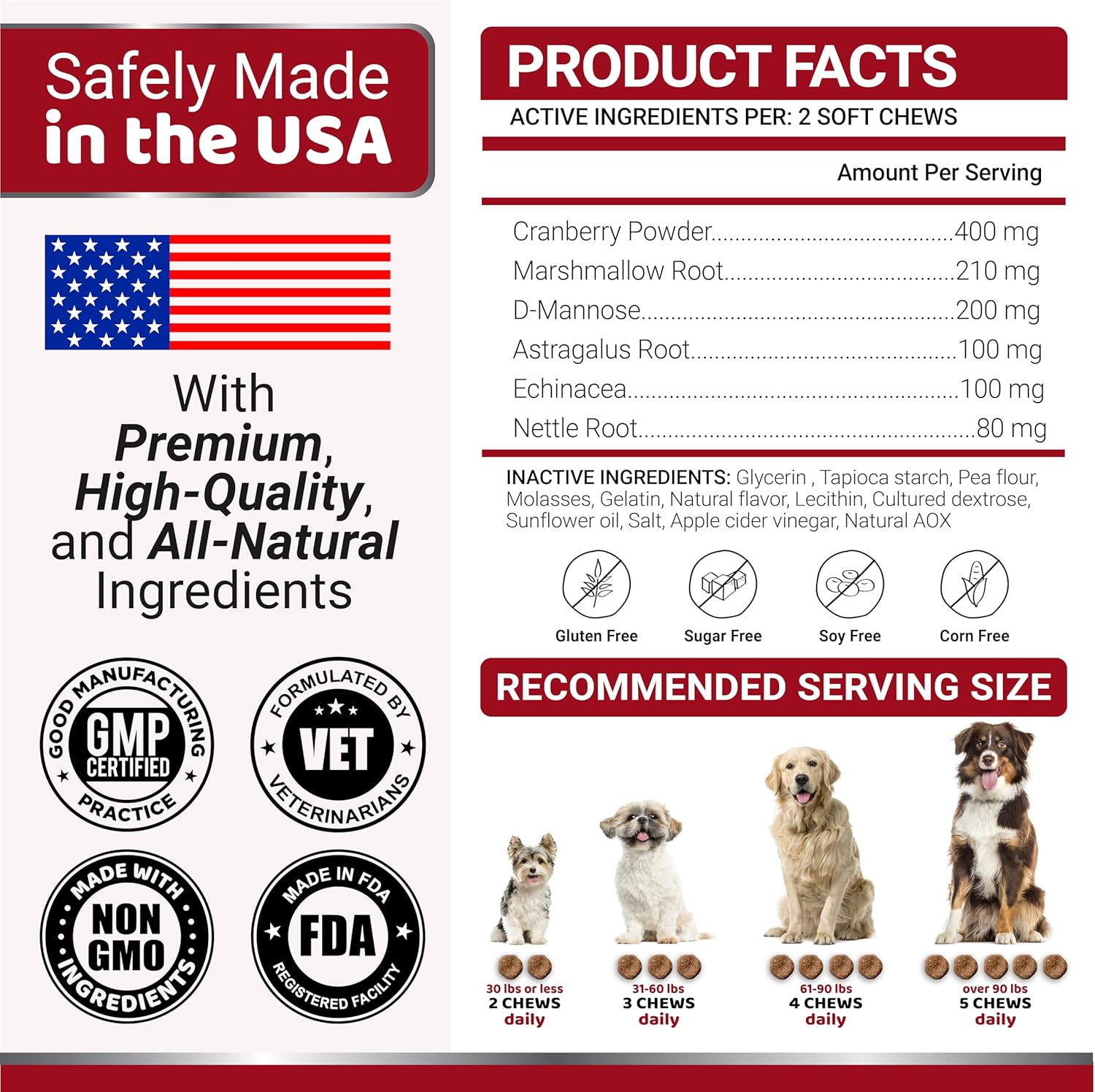 Cranberry Dog Treats for UTI - 170 Treats - Bladder Control & UTI Treatment - USA Made Vitamins & Supplements