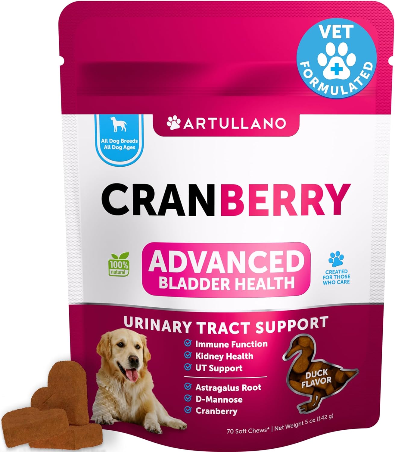 Cranberry Dog UTI Supplement - Bladder Control & Incontinence Pill - Treats Urinary Tract Infections, Bladder Stones - 70 Soft Chews for Kidney Support