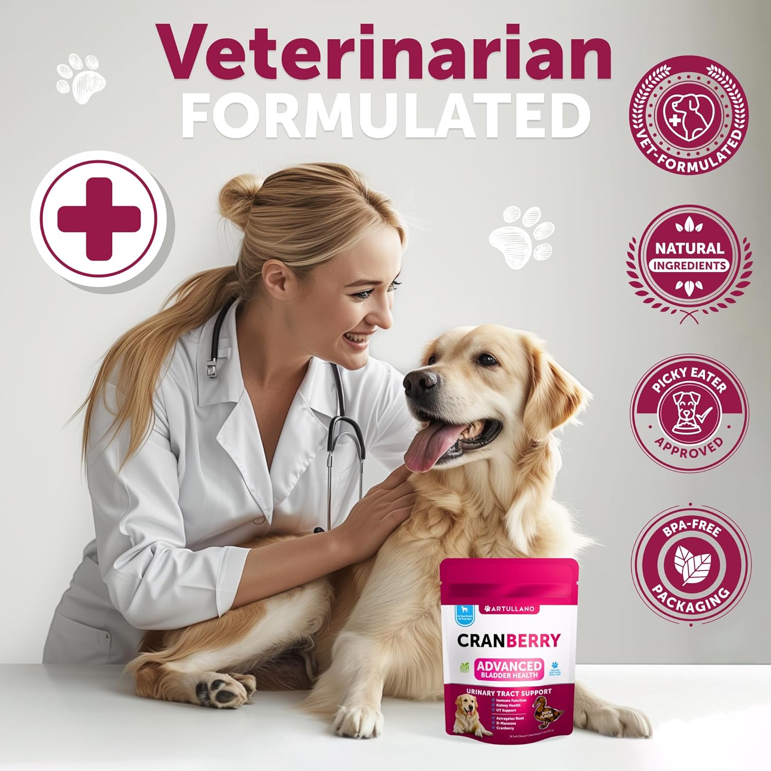 Cranberry Dog UTI Supplement - Bladder Control & Incontinence Pill - Treats Urinary Tract Infections, Bladder Stones - 70 Soft Chews for Kidney Support