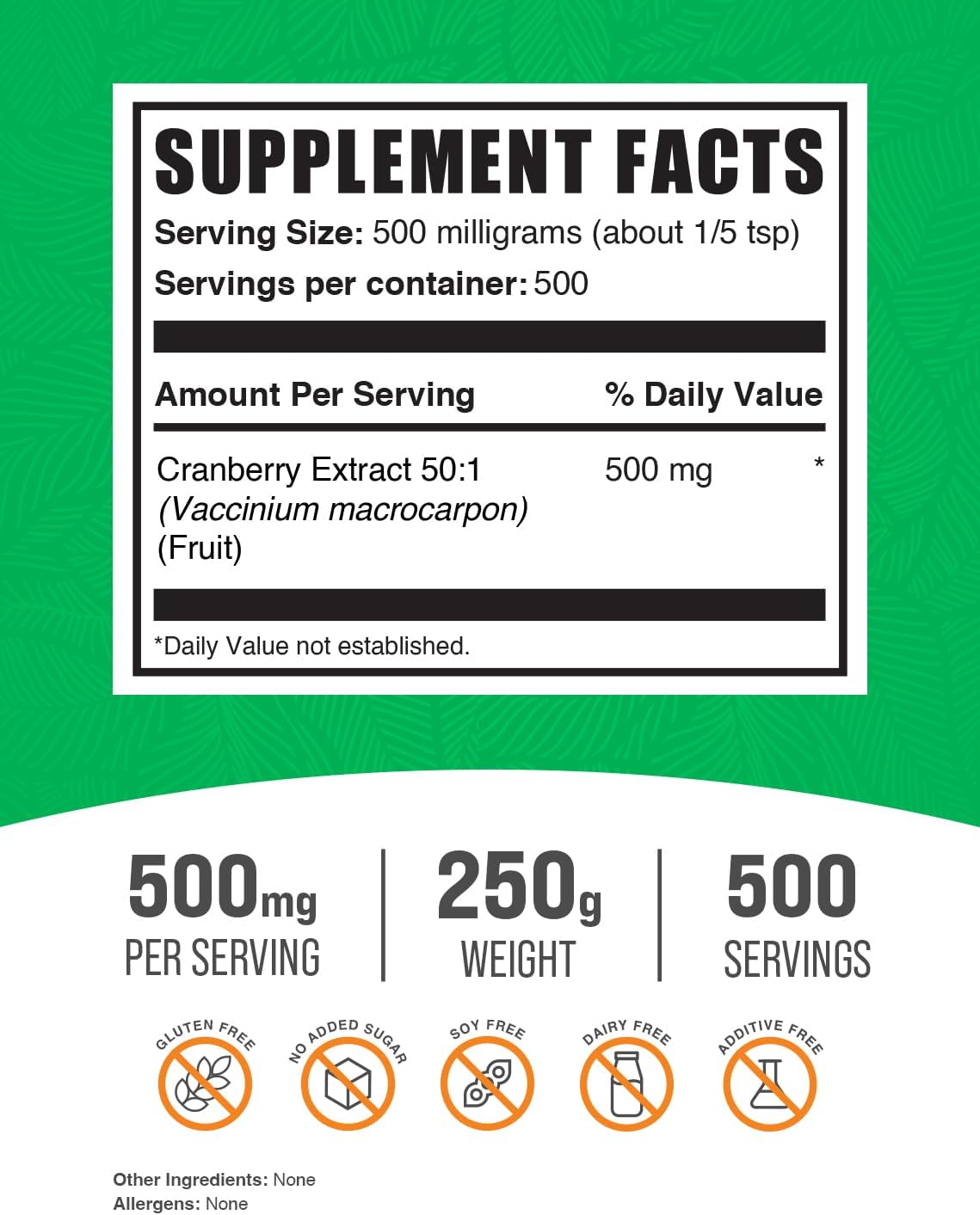 Cranberry Extract Powder for Women & Men - 500mg per Serving, Vegan & Gluten Free - 250g (8.8 oz) (1 Pack)