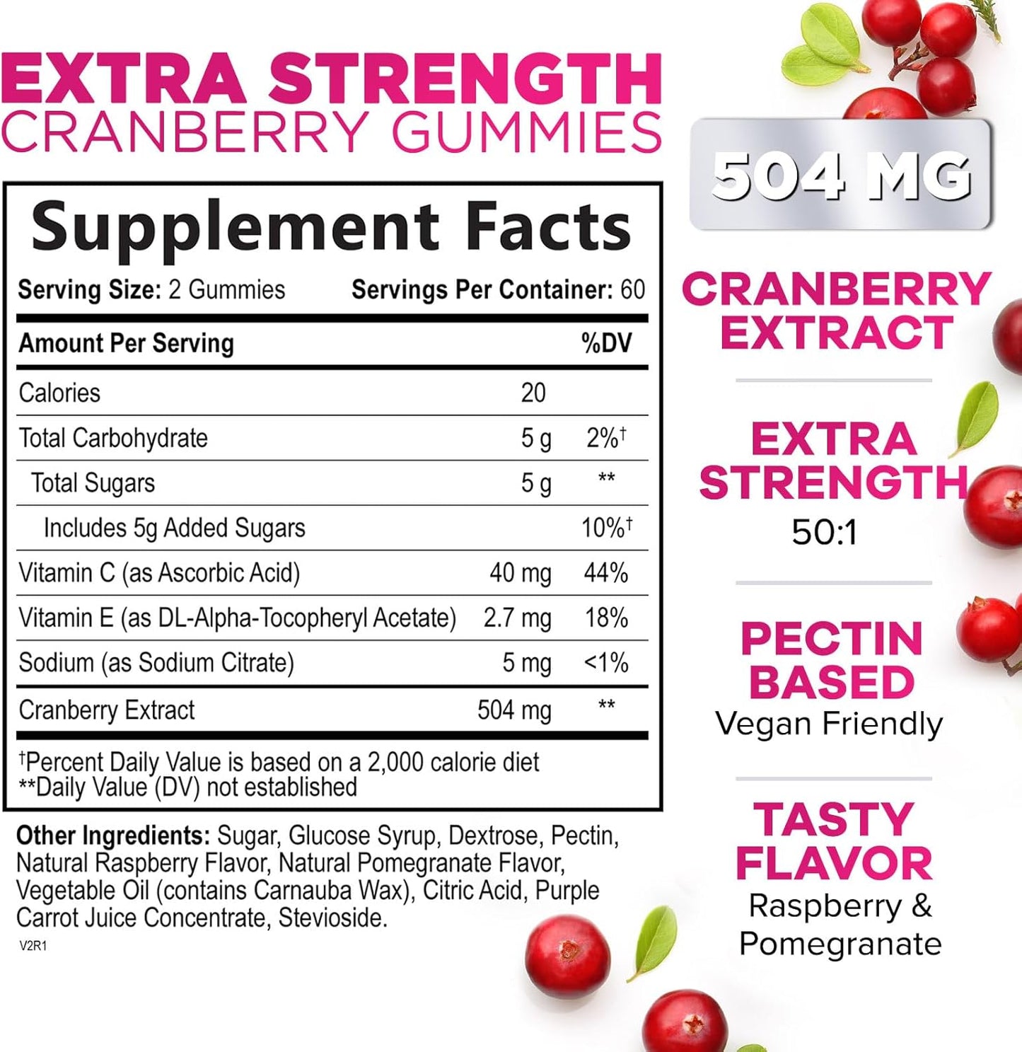 Cranberry Gummies with Vitamin C - 25,000mg Extract for Urinary Tract Support - 120 Chewable Non-GMO Supplements for Women by Nature's Nutrition