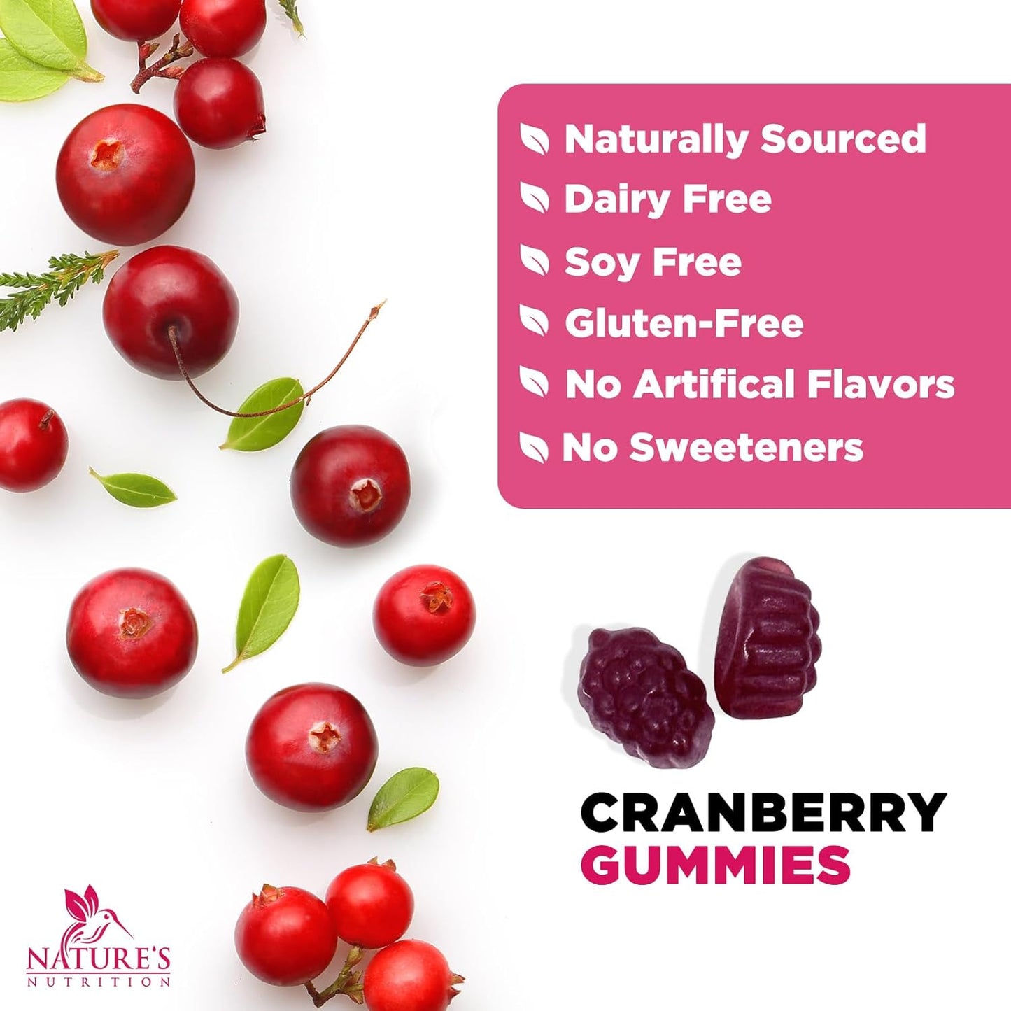 Cranberry Gummies with Vitamin C - 25,000mg Extract for Urinary Tract Support - 120 Chewable Non-GMO Supplements for Women by Nature's Nutrition
