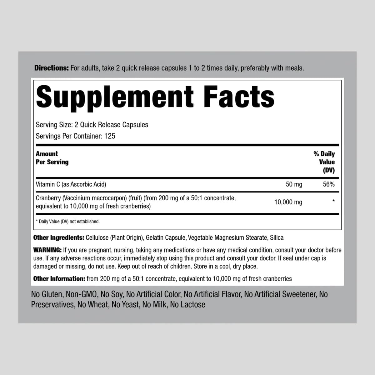 Cranberry Pills for Women 10,000mg - 250 Capsules with Concentrate Extract & Vitamin C - Non-GMO, Gluten Free