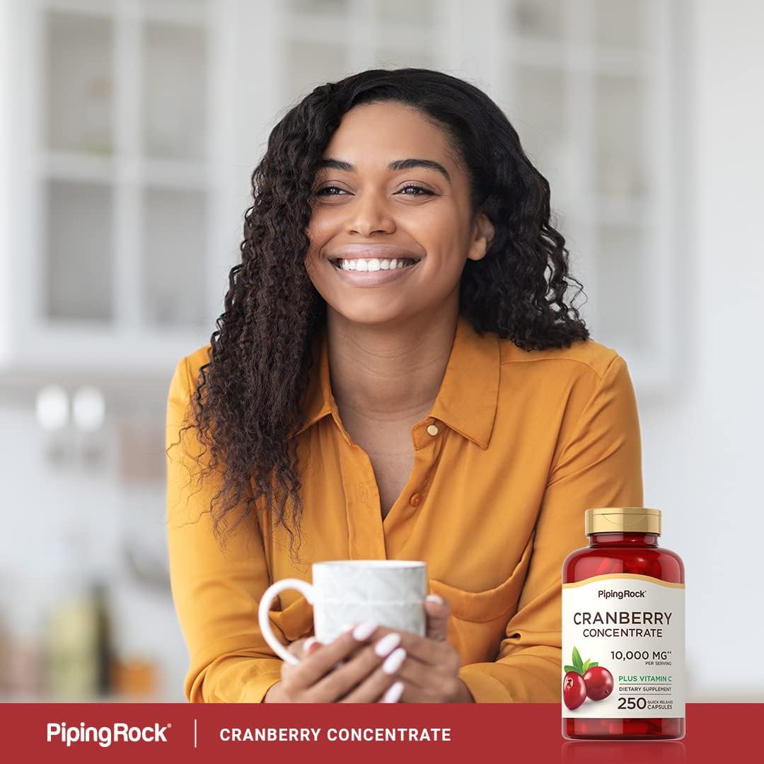 Cranberry Pills for Women 10,000mg - 250 Capsules with Concentrate Extract & Vitamin C - Non-GMO, Gluten Free