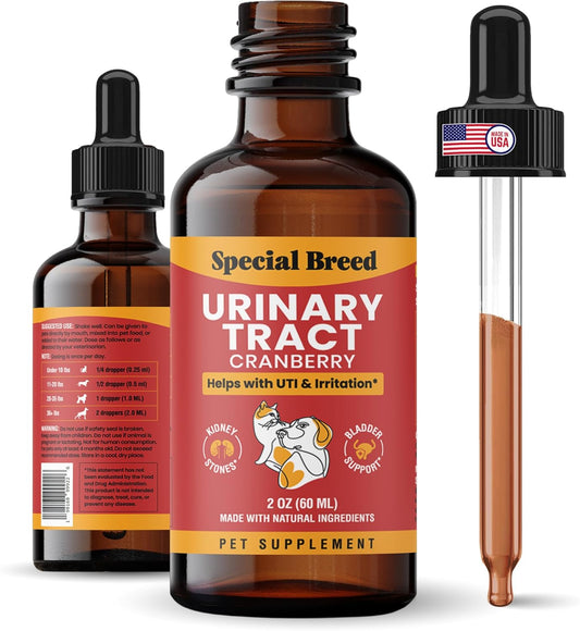 Cranberry UTI Supplement for Cats and Dogs - Special Breed Urinary Tract Infection Treatment, Kidney and Bladder Support - 2 oz
