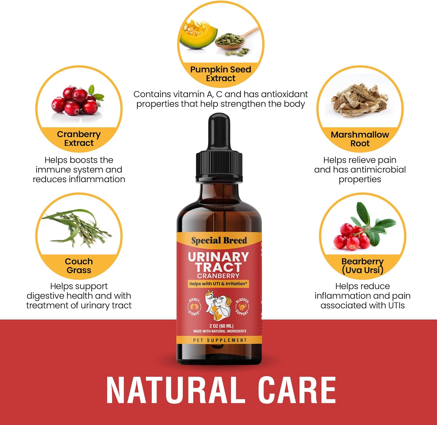 Cranberry UTI Supplement for Cats and Dogs - Special Breed Urinary Tract Infection Treatment, Kidney and Bladder Support - 2 oz