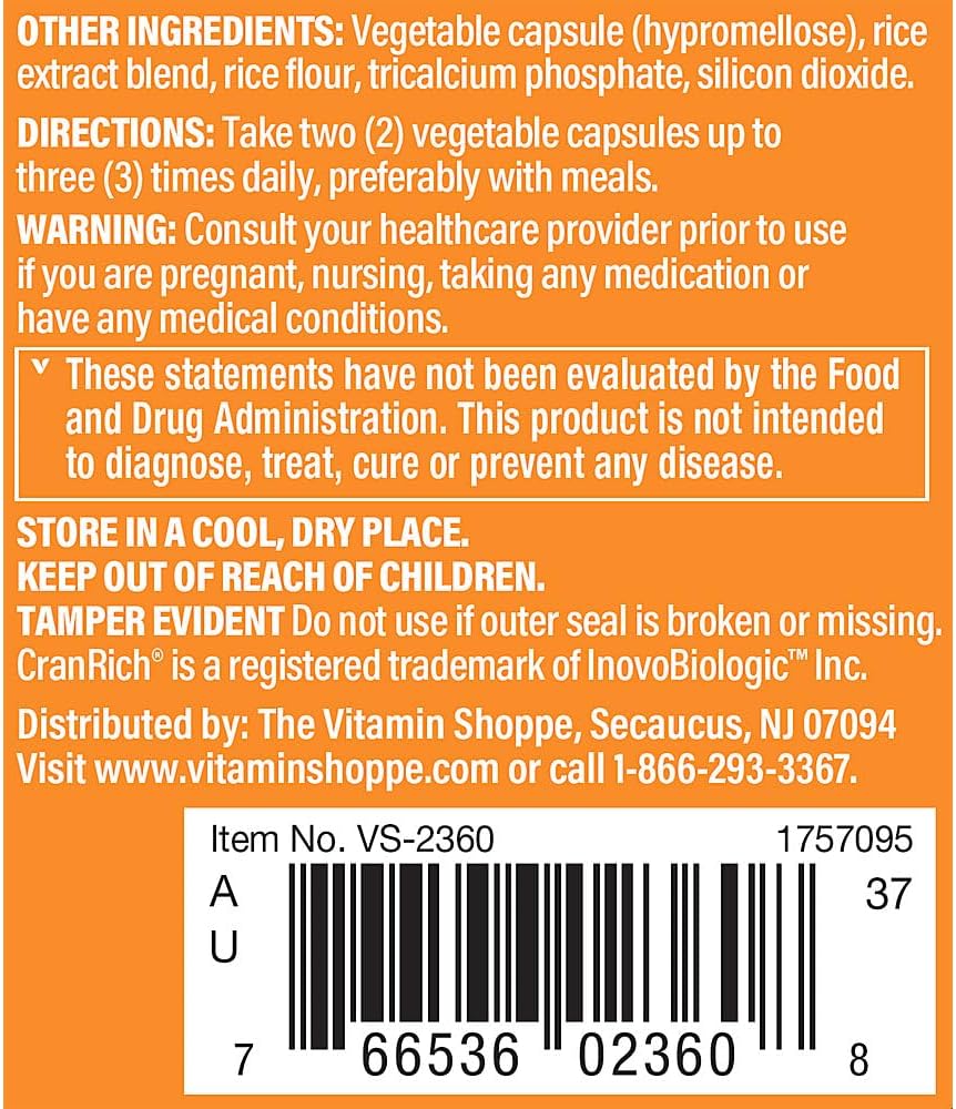 Cranberry with D-Mannose Capsules for Urinary Tract Health - Antioxidant & Vitamin C Supplement by The Vitamin Shoppe