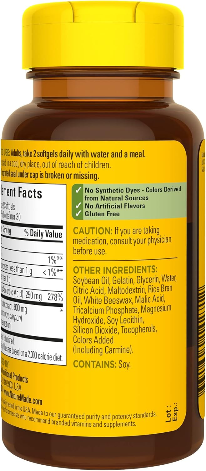 Cranberry with Vitamin C Softgels for Immune & Antioxidant Support - 60 Count