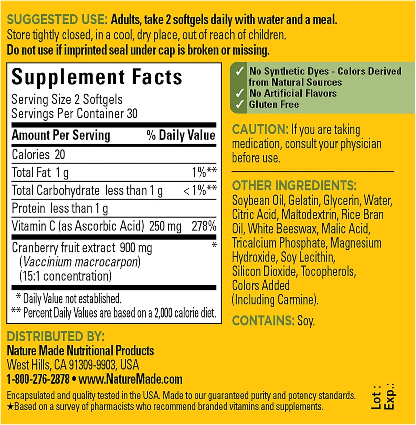 Cranberry with Vitamin C Softgels for Immune & Antioxidant Support - 60 Count