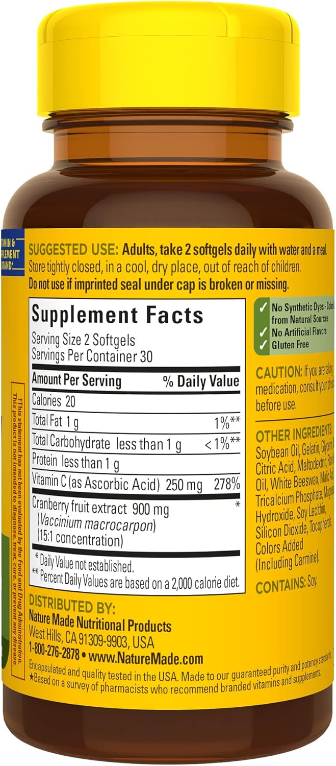 Cranberry with Vitamin C Softgels for Immune & Antioxidant Support - 60 Count