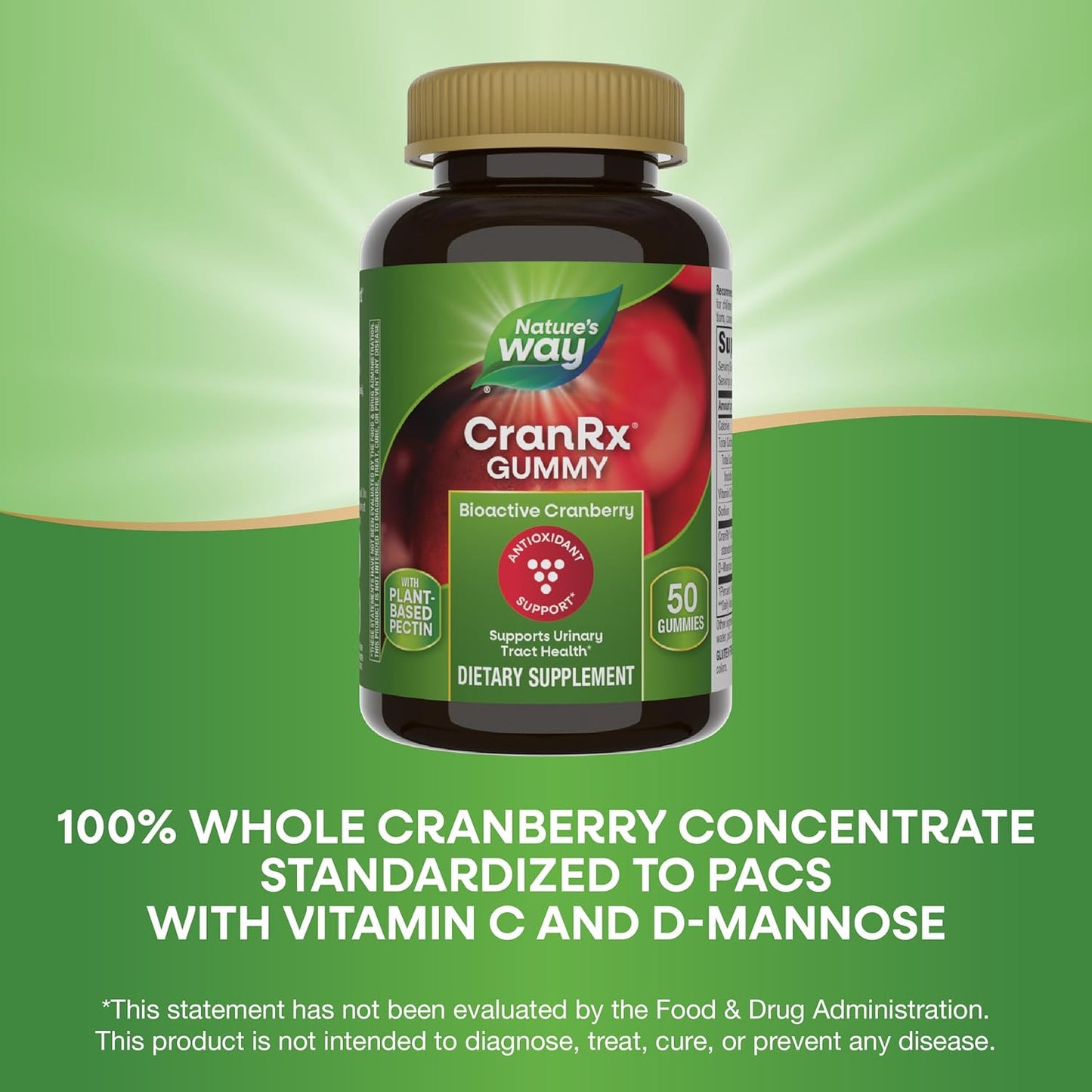 CranRx Cranberry Gummies for Urinary Tract Health Support - Whole Cranberry Fruit Concentrate with D-Mannose and Vitamin C, 50 Gummies