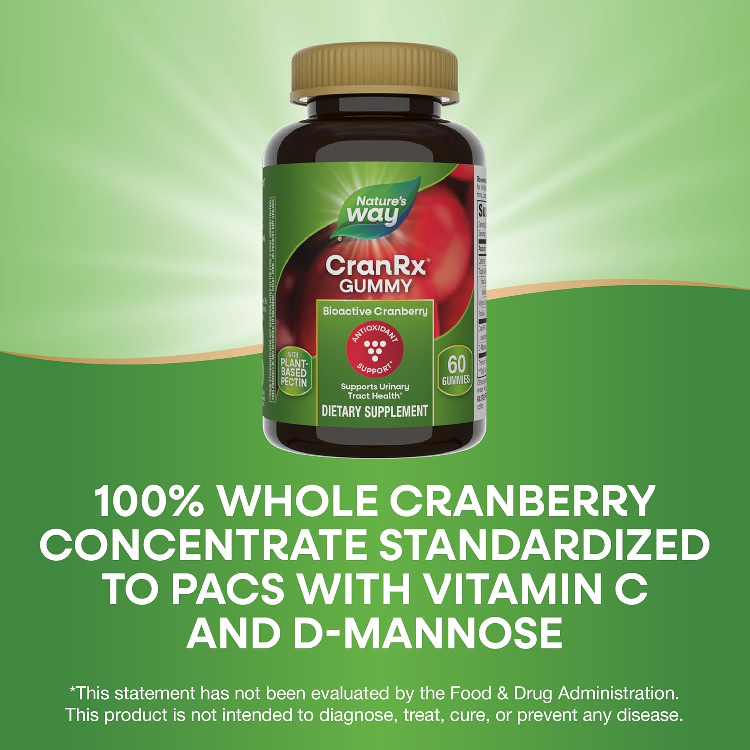 CranRx Cranberry Gummies with D-Mannose and Vitamin C for Urinary Tract Health, 60 Gummies