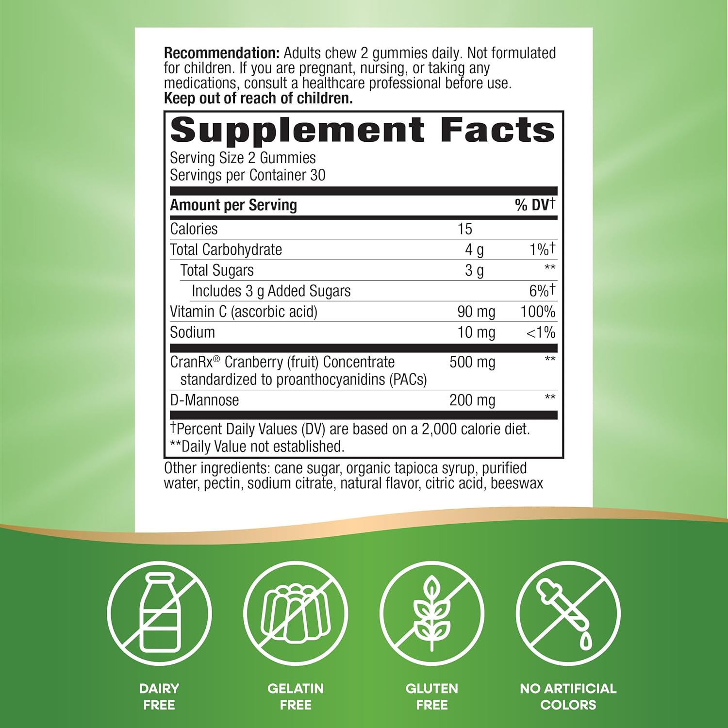 CranRx Cranberry Gummies with D-Mannose and Vitamin C for Urinary Tract Health, 60 Gummies