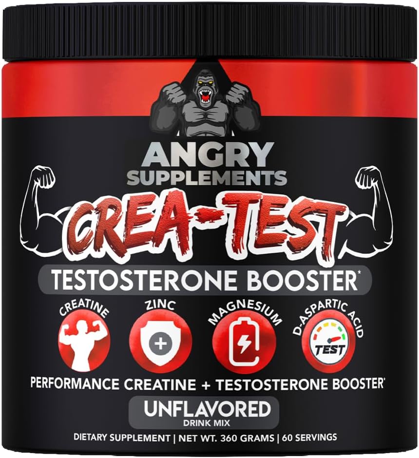 Crea-Test: Creatine Monohydrate & Test Booster Powder for Men with D-Aspartic Acid, Zinc & Magnesium - 360g, 60 Servings