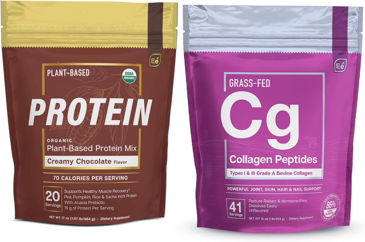 Creamy Chocolate Hydrolyzed Collagen Peptides & Organic Pea Protein Powder - Plant-Based Vegan Blend for Joint, Skin, Hair, & Nail Support | Low-carb Formula