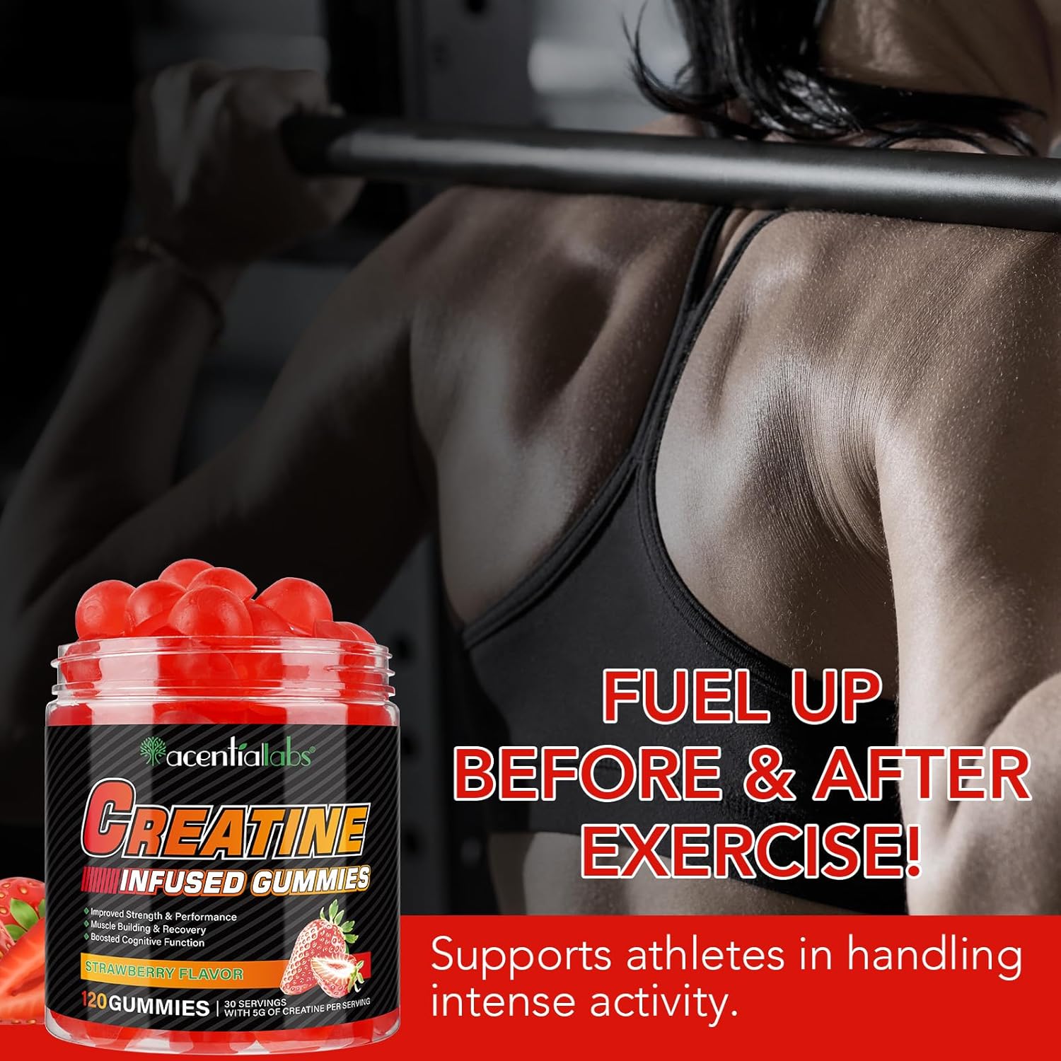 Creatine Gummies for Men and Women - 5000mg Creatine Monohydrate - Muscle Builder and Pre-Workout Supplement - 120 Count