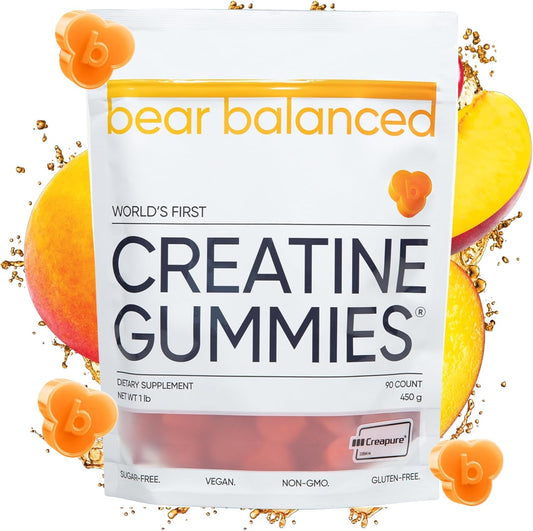 Creatine Gummies with L-Theanine, L-Tyrosine, B12 for Muscle Growth & Focus - Peach Mango, 1 Pack