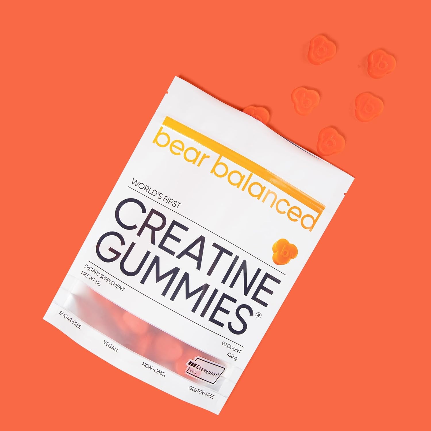 Creatine Gummies with L-Theanine, L-Tyrosine, B12 for Muscle Growth & Focus - Peach Mango, 1 Pack