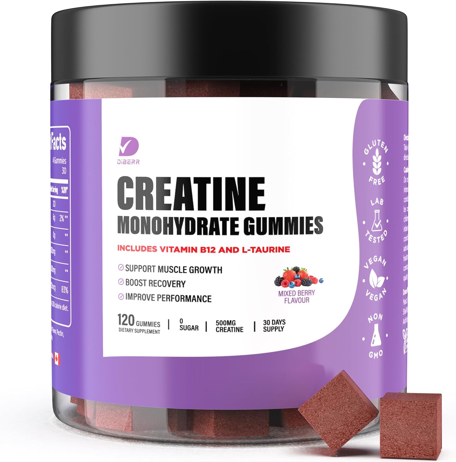 Creatine Monohydrate Gummies for Focus, Strength, and Endurance - 5g per Serving - Muscle Building, Sugar Free, Vegan - 120 Ct