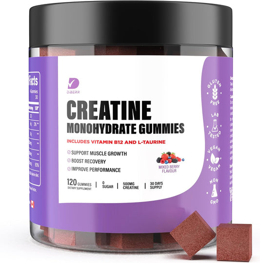 Creatine Monohydrate Gummies for Focus, Strength, and Endurance - 5g per Serving - Muscle Building, Sugar Free, Vegan - 120 Ct