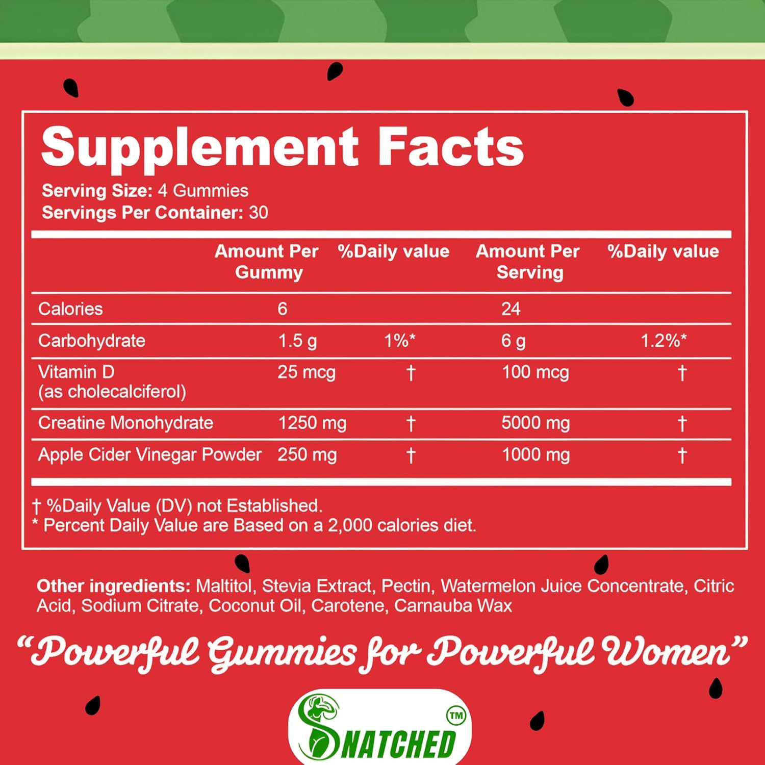 Creatine Monohydrate + Keto ACV Booty Gummies for Women - 5000mg Creatine, 1000mg ACV - Glute Builder, Waist Slimmer - Gym Essentials, Sugar Free - 120 Ct Watermelon
