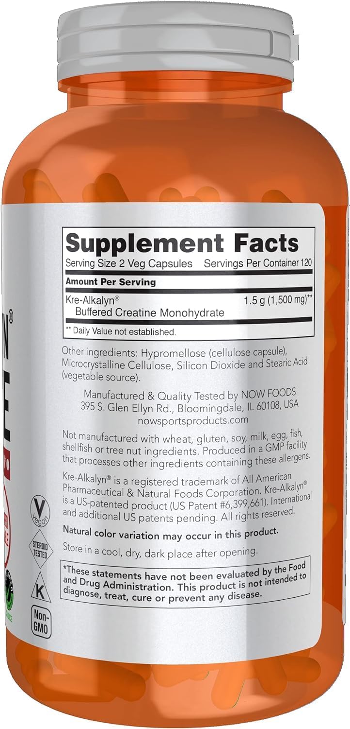 Creatine Monohydrate Supplement 750mg for Muscle Mass and Energy, 240 Vegan Capsules