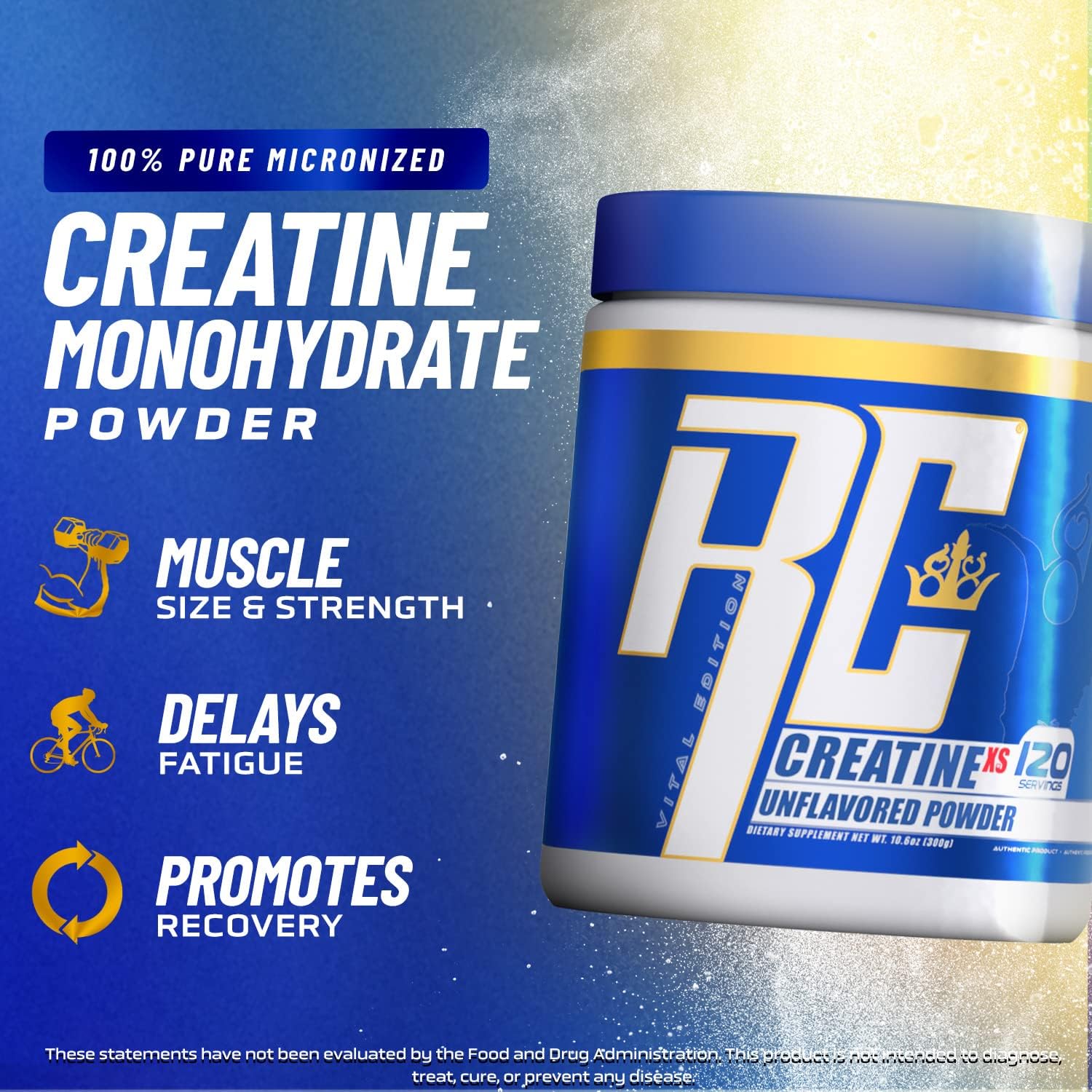 Creatine-XS by Ronnie Coleman Signature Series: Monohydrate Powder for Post-Workout Muscle Recovery, Strength, Energy, and Mass, 120 Servings