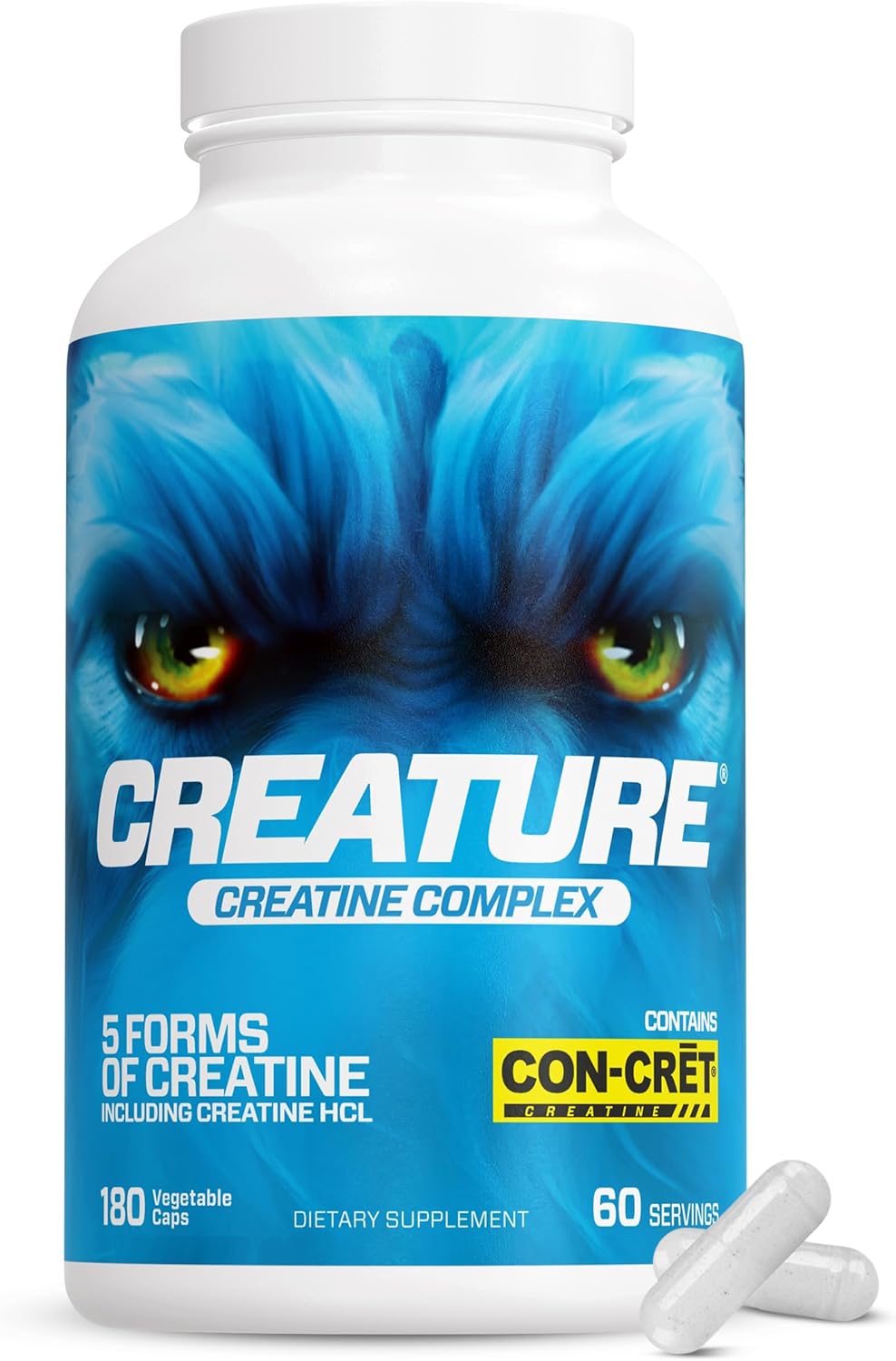 CREATURE® Creatine Complex Capsules - 5 Types of Creatine Including Con-Crēt® HCL, Supports Muscle, Strength, Endurance, Brain Health - 180 Caps