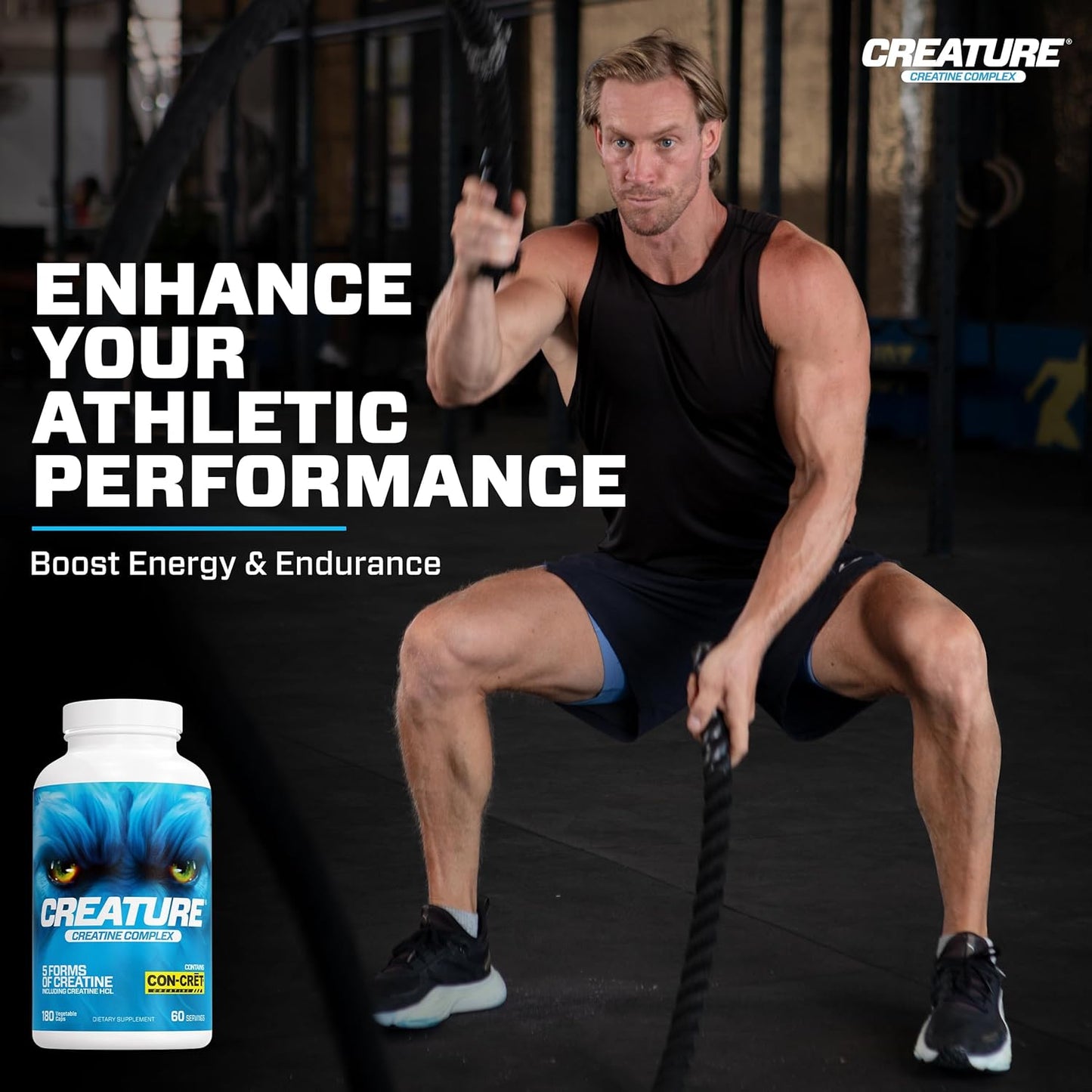CREATURE® Creatine Complex Capsules - 5 Types of Creatine Including Con-Crēt® HCL, Supports Muscle, Strength, Endurance, Brain Health - 180 Caps