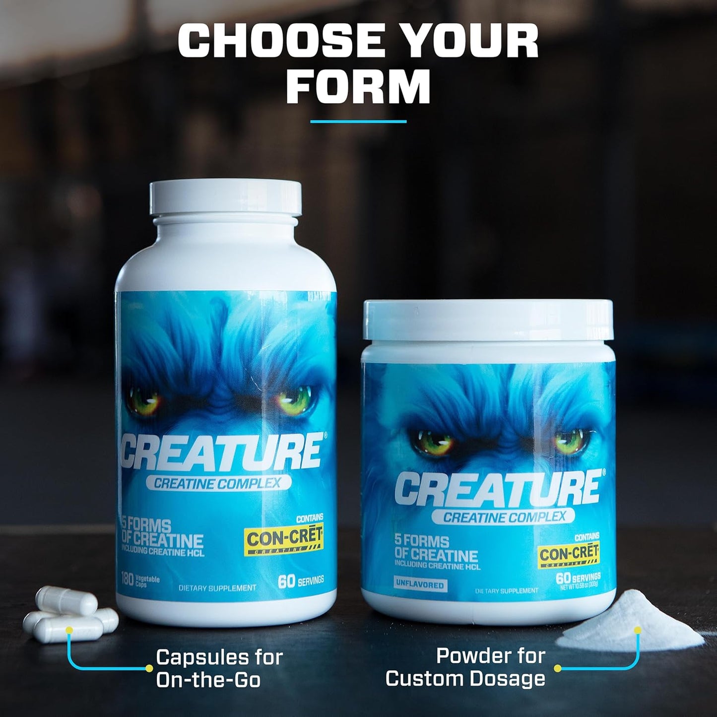 CREATURE® Creatine Complex Capsules - 5 Types of Creatine Including Con-Crēt® HCL, Supports Muscle, Strength, Endurance, Brain Health - 180 Caps