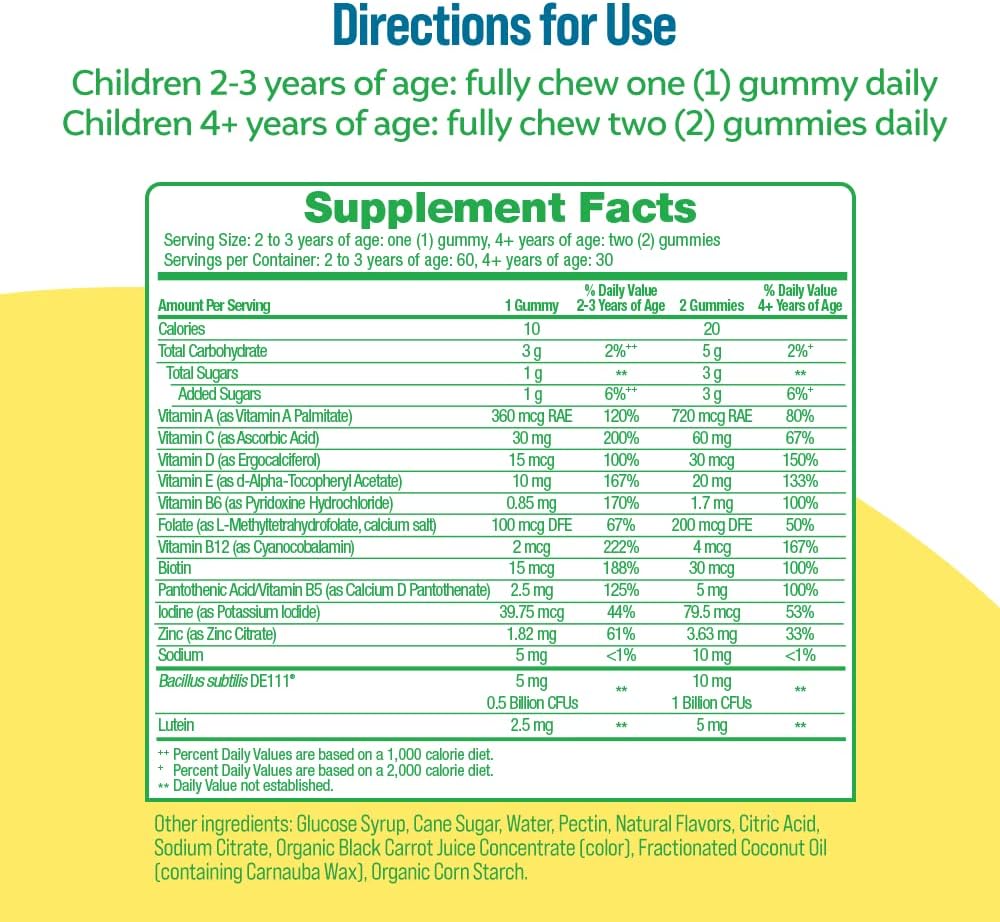 Culturelle Kids Probiotic Gummies, 60 Count, Peach-Orange & Mixed Berry Flavors, Ages 2+, Digestive & Immune Support, Eye Health.