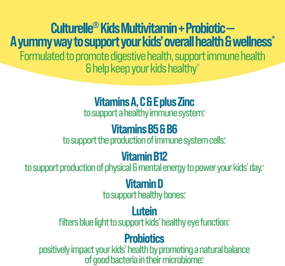 Culturelle Kids Probiotic Gummies, 60 Count, Peach-Orange & Mixed Berry Flavors, Ages 2+, Digestive & Immune Support, Eye Health.