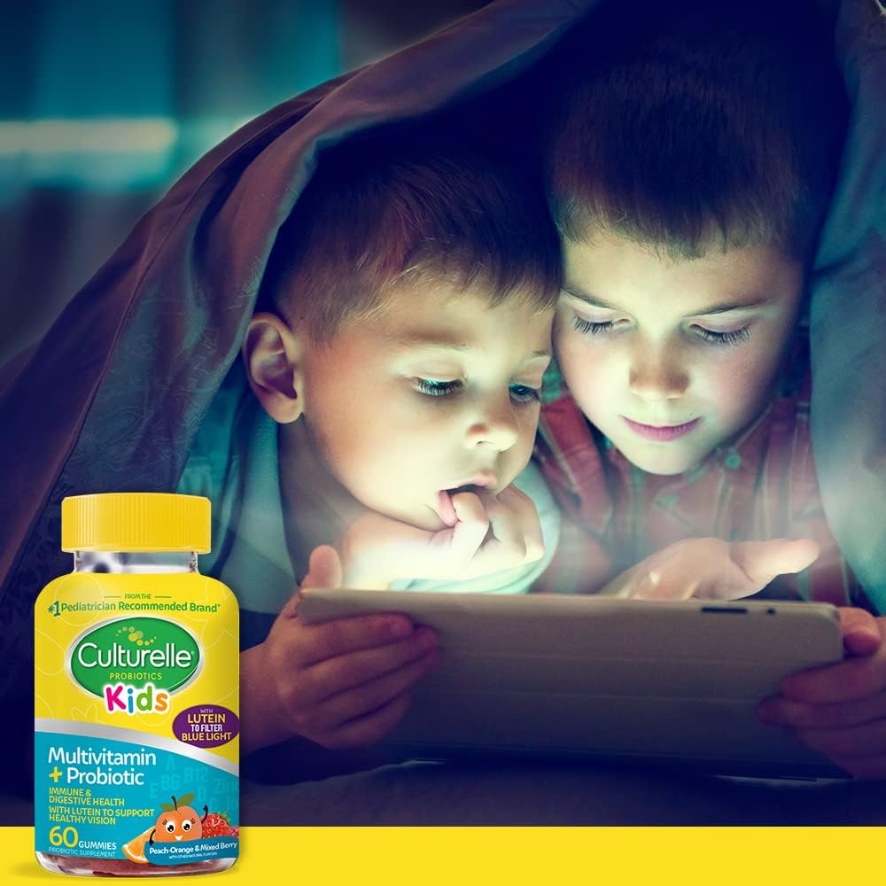Culturelle Kids Probiotic Gummies, 60 Count, Peach-Orange & Mixed Berry Flavors, Ages 2+, Digestive & Immune Support, Eye Health.