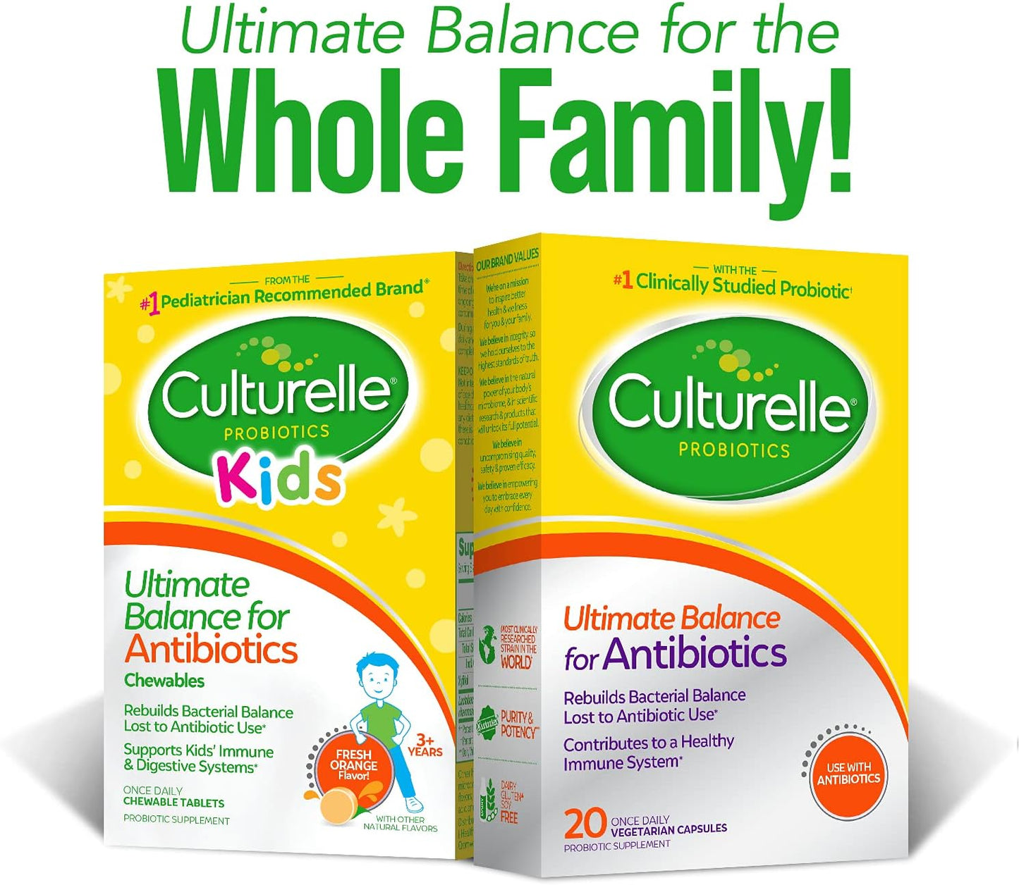 Culturelle Probiotics Ultimate Balance for Kids Ages 3+ - 20 Count Orange Probiotics - Supports Healthy Immune System & Restores Good Bacteria After Antibiotics