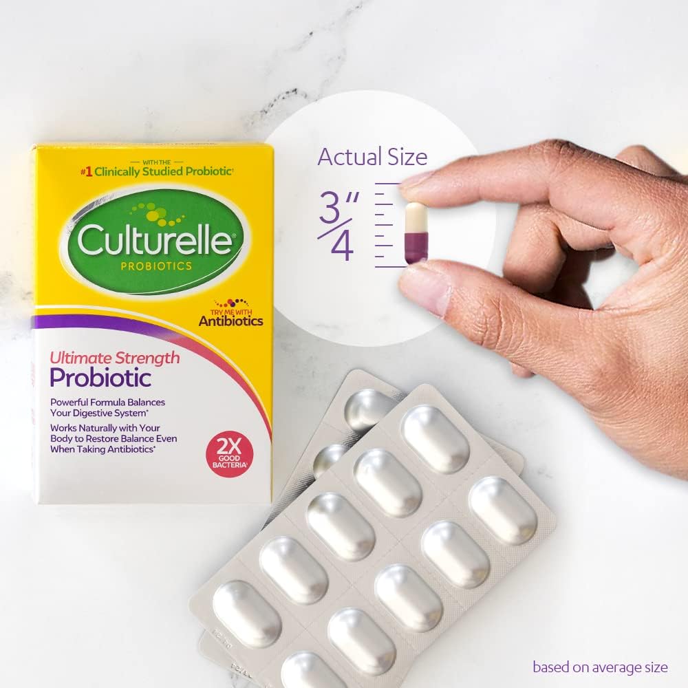 Culturelle Ultimate Strength Probiotic - Most Clinically Studied Strain, 20 Billion CFUs, Supports Digestive Health, Non-GMO - 20 Count
