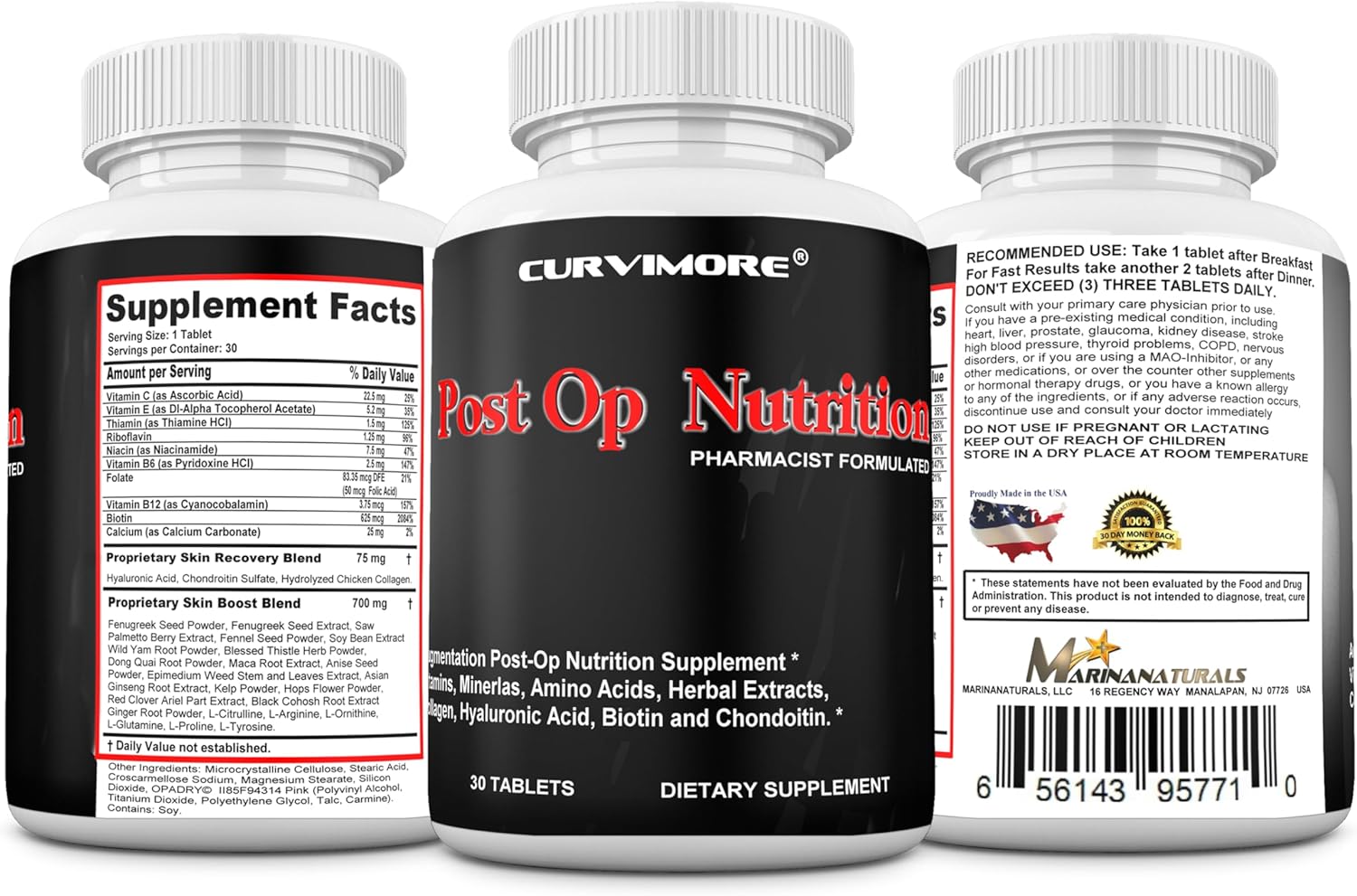 CURVIMORE Post-Op Nutrition Pills: Support Recovery & Skin Healing, Reduce Scarring - 30 Tablets