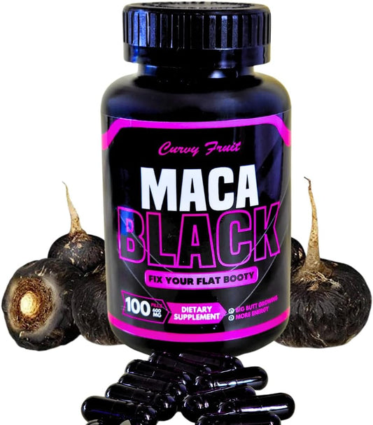 CurvyFruit Black Maca Root Pills - 600mg x 100 for Rapid Butt Growth - Genuine Formula - 31 Day Supply