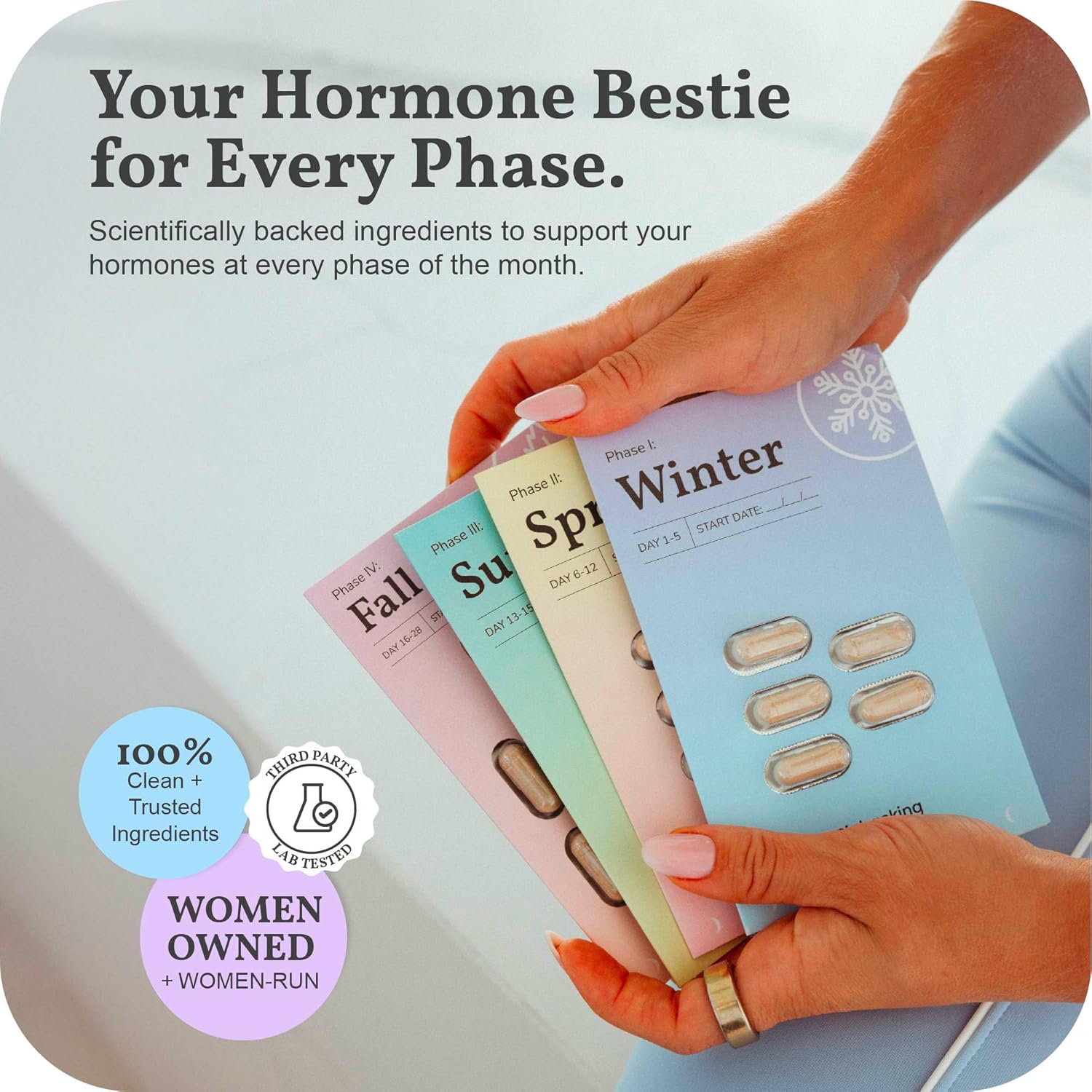 Cycle Bestie - Vegan Hormone Balance Supplements for Women, Supports Regularity & Phase-Specific Needs - 28 Capsules