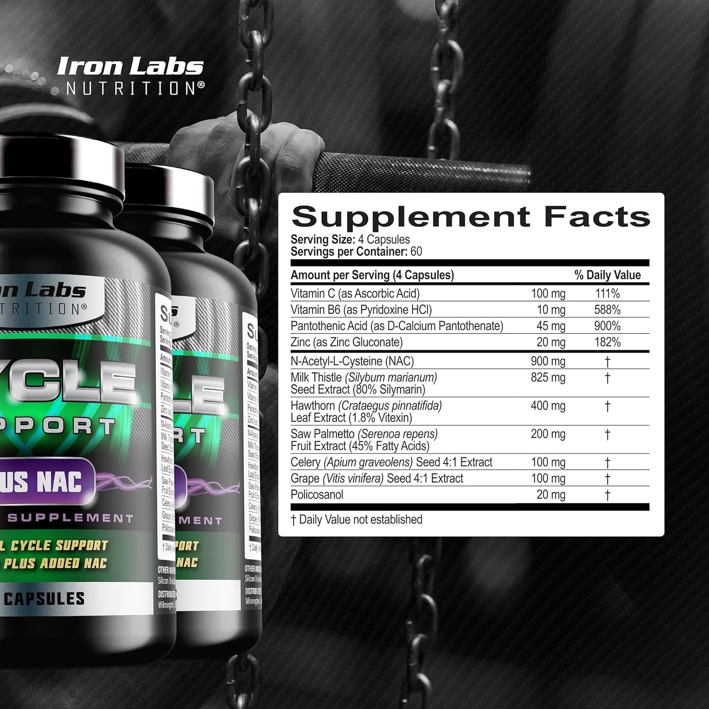 Cycle Support Plus NAC - On Cycle Support for Men - Iron Labs Nutrition (240 Capsules)