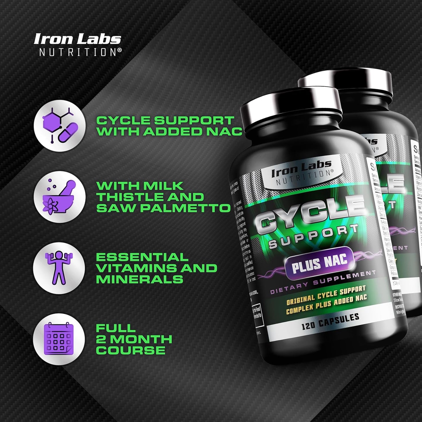 Cycle Support Plus NAC - On Cycle Support for Men - Iron Labs Nutrition (240 Capsules)