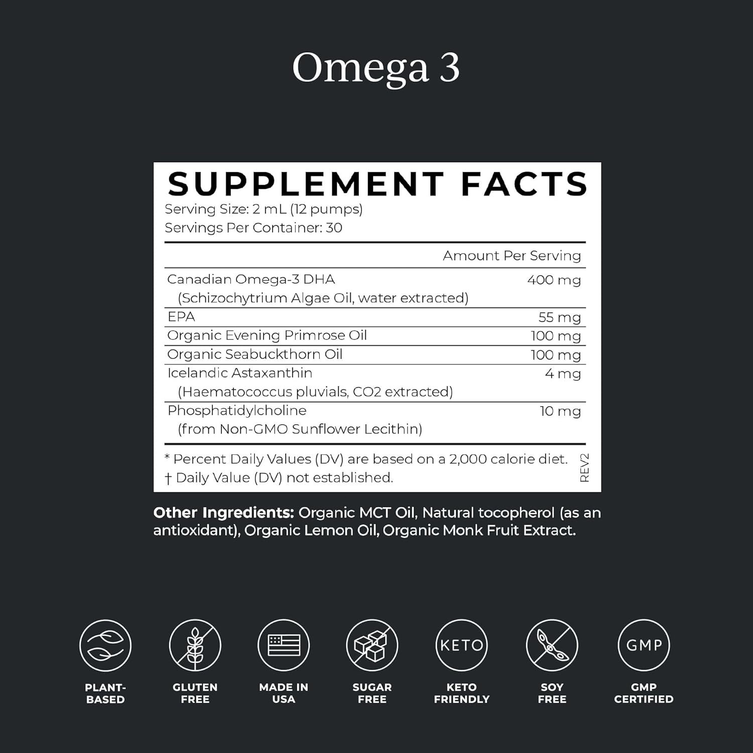 CYMBIOTIKA Vegan DHA Omega-3 Supplement with EPA, Astaxanthin 4mg Liquid - Supports Brain, Vision, Heart Health - Keto, Gluten-Free, Lemon Flavor - 2 Oz